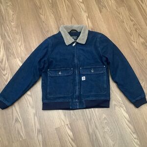Carhartt Denim Sherpa Lined Jacket Womens Medium  Relaxed Fit Zip OJ5446-W